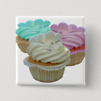 Bóton Quadrado 5.08cm Cupcakes e corações