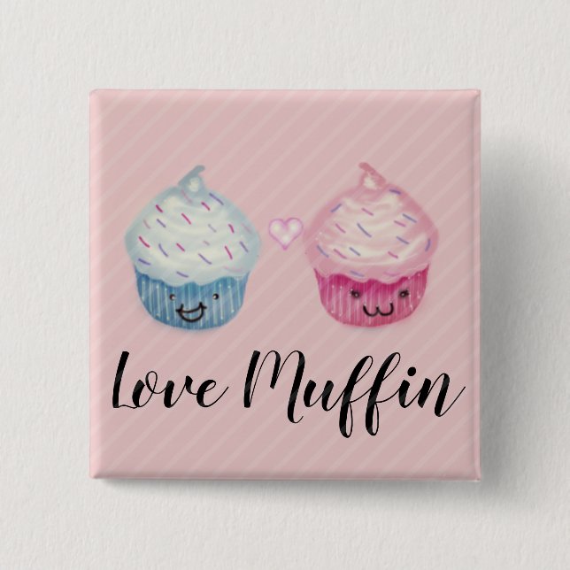 Bóton Quadrado 5.08cm Cupcakes Love-Muffin (Frente)