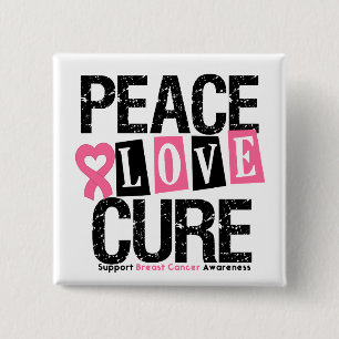 Bóton Quadrado 5.08cm Cura do amor da paz do cancro da mama