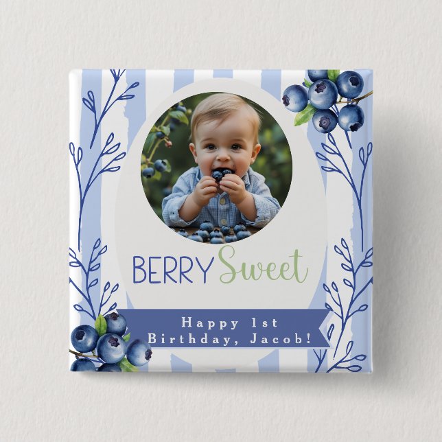Bóton Quadrado 5.08cm Custom  Berry Sweet Birthday photo Button (Frente)