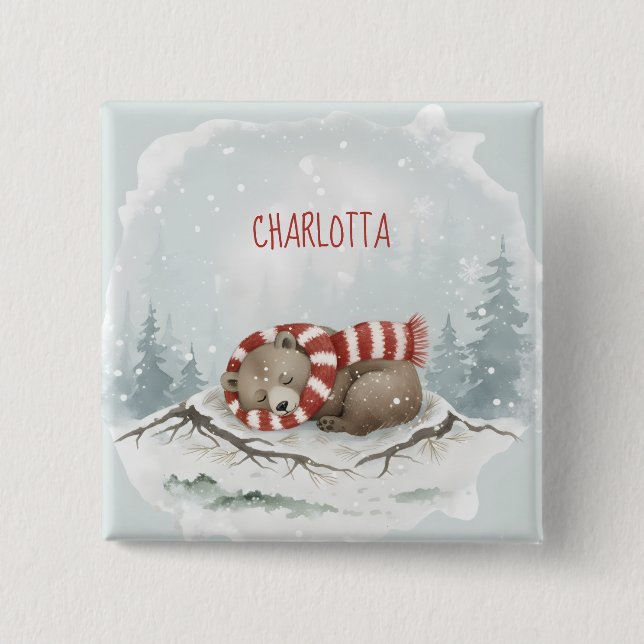 Bóton Quadrado 5.08cm Custom Winter Bear Badge (Frente)