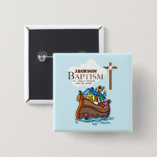 Bóton Quadrado 5.08cm Customizável, a arca de Noah do baptismo do bebé
