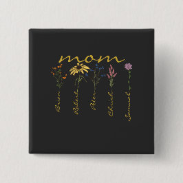 Bóton Quadrado 5.08cm Customized mom children name flower