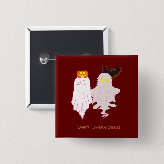 Bóton Quadrado 5.08cm Cute Baby Ghosts Halloween Botão (Frente & Verso)