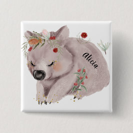 Bóton Quadrado 5.08cm Cute Baby Wombat Dourado Speckle Nome Personalizad