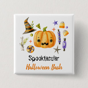 Bóton Quadrado 5.08cm Cute Boo Pumpkin Spooktacular Festa de Halloween B