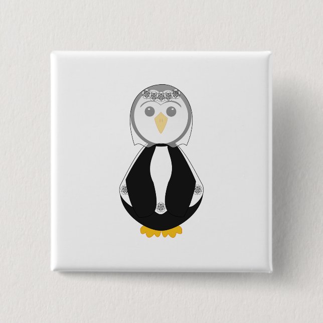 Bóton Quadrado 5.08cm Cute Bride Penguin (Frente)