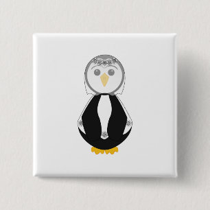 Bóton Quadrado 5.08cm Cute Bride Penguin