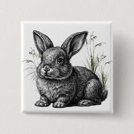 Bóton Quadrado 5.08cm Cute Gray Rabbit Among the Grass