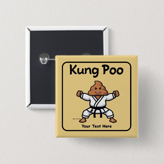 Bóton Quadrado 5.08cm Cute Kung Poo Karate (Frente & Verso)