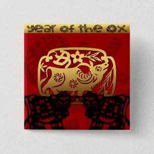 Bóton Quadrado 5.08cm Cute Ox Chinês Ano Zodiata Praça de Aniversário