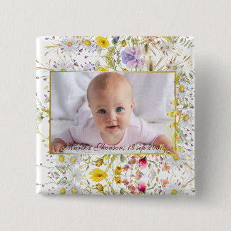 Bóton Quadrado 5.08cm Cute Pink gold Floral Watercolor Baby Girl Photo