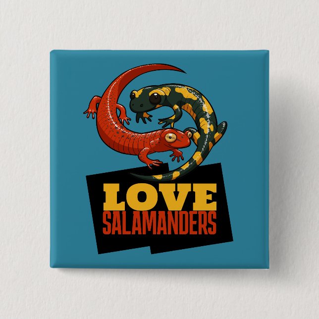 Bóton Quadrado 5.08cm Cute Salamander Love Salamanders Fan Cartoon (Frente)