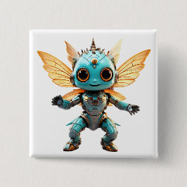 Bóton Quadrado 5.08cm Cute Turquoise Dancing Robot Pixie