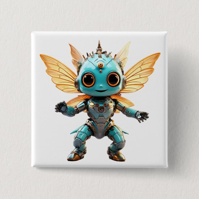Bóton Quadrado 5.08cm Cute Turquoise Dancing Robot Pixie (Frente)