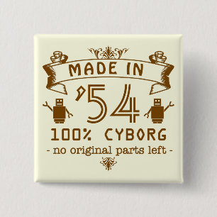 Bóton Quadrado 5.08cm Cyborg engraçado do aniversário com ano