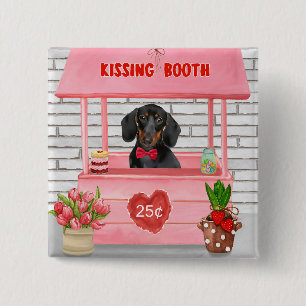 Bóton Quadrado 5.08cm Dachshund Dog Dia de os namorados Beijando Booth