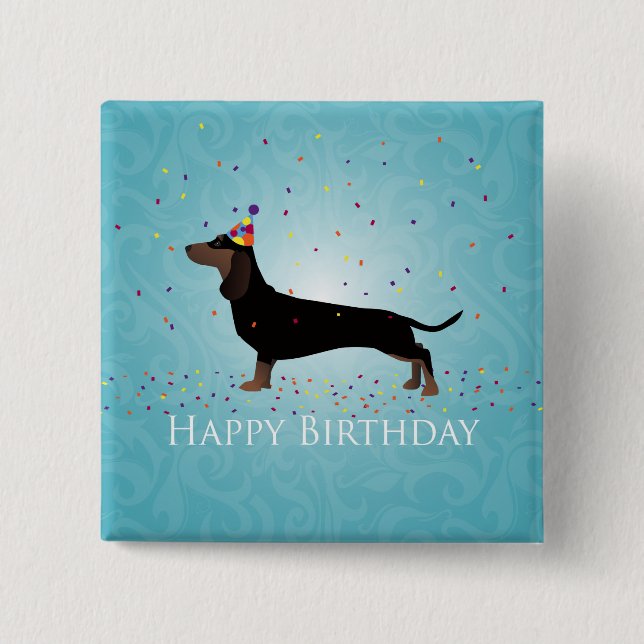 Bóton Quadrado 5.08cm Dachshund Happy Birthday Design (Frente)