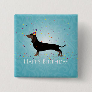 Bóton Quadrado 5.08cm Dachshund Happy Birthday Design