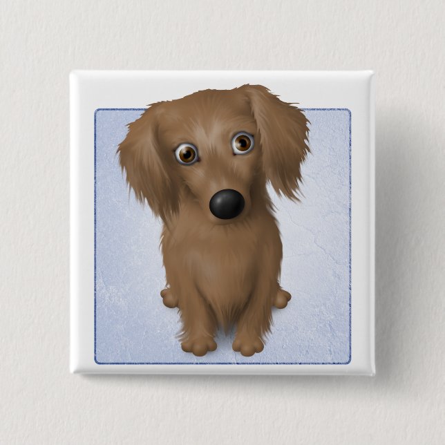Bóton Quadrado 5.08cm Dachshund (Longo-Cabelo) (Frente)