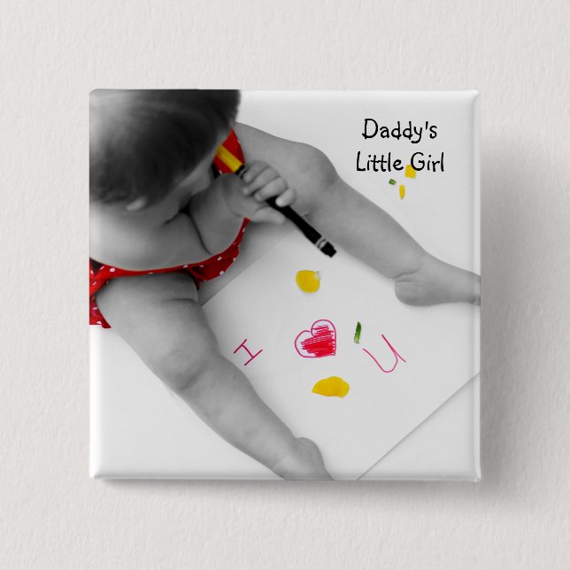 Bóton Quadrado 5.08cm Daddys Little Girl I Love You Pai I Heart U (Frente)