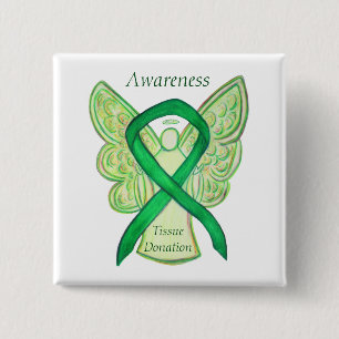 Bóton Quadrado 5.08cm Dádiva de Tecidos Sensibilização Verde Fita Pin