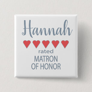 Bóton Quadrado 5.08cm Damas de Honra e Cortejo de Casamento 5 Corações D