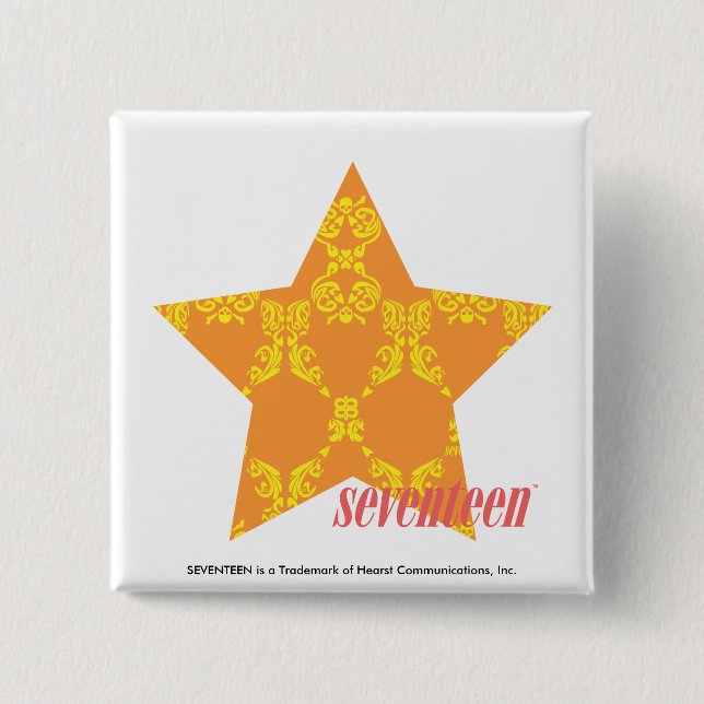 Bóton Quadrado 5.08cm Damasco 3 laranja-amarelos (Frente)