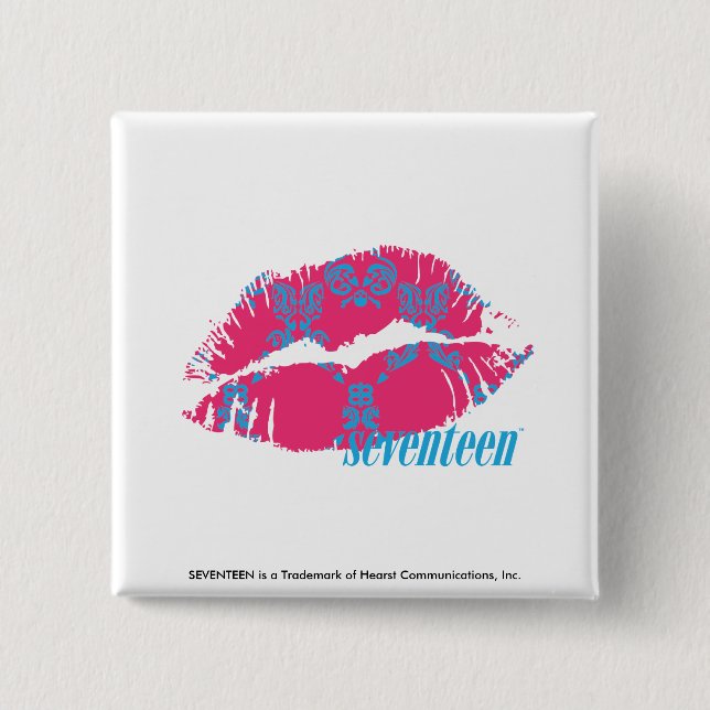 Bóton Quadrado 5.08cm Damasco Aqua-Magenta (Frente)