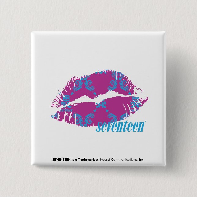 Bóton Quadrado 5.08cm Damasco Aqua-Roxo (Frente)