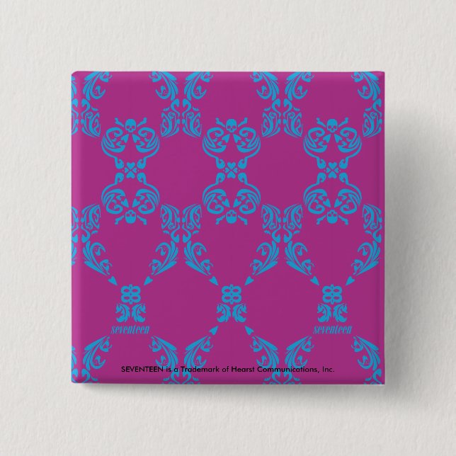 Bóton Quadrado 5.08cm Damasco Aqua-Roxo (Frente)