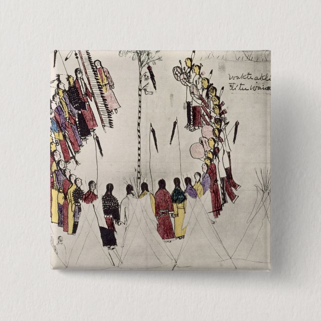 Bóton Quadrado 5.08cm Dança do escalpe ou dança da vitória (tinta no (Frente)