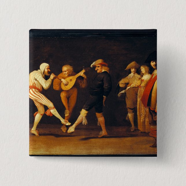 Bóton Quadrado 5.08cm Dança dos atores da farsa (Frente)