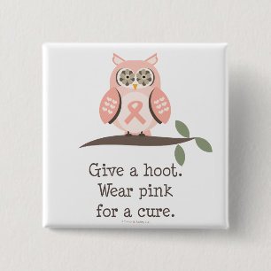 Bóton Quadrado 5.08cm Dê um botão da coruja da fita do rosa da buzina