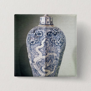 Bóton Quadrado 5.08cm De "vaso octogonal Mei- P'ing" com branco