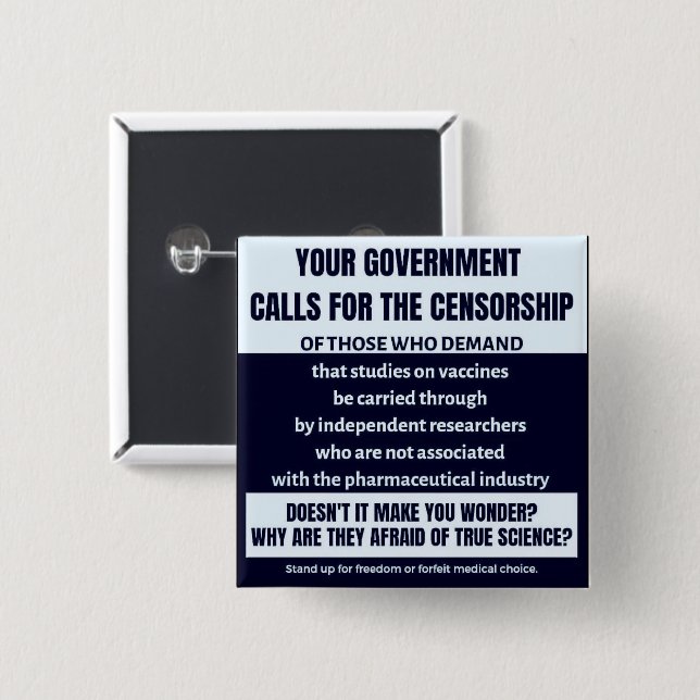 Bóton Quadrado 5.08cm Debate sobre a vacina (Frente & Verso)