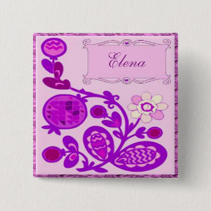 Bóton Quadrado 5.08cm Deco de Flores Nomeadas