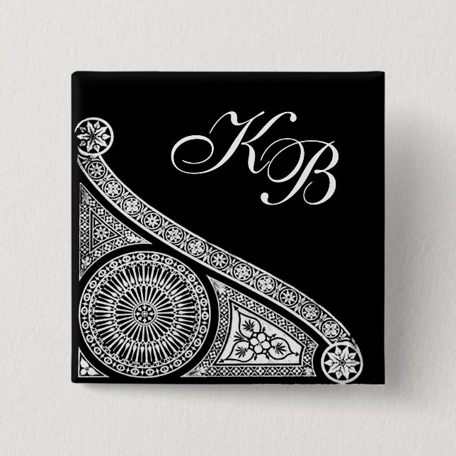 Bóton Quadrado 5.08cm Decor de arquitetura branco preto RENAISSANCE (Frente)