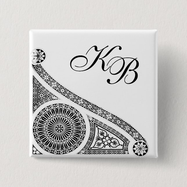 Bóton Quadrado 5.08cm Decor de arquitetura branco preto RENAISSANCE (Frente)