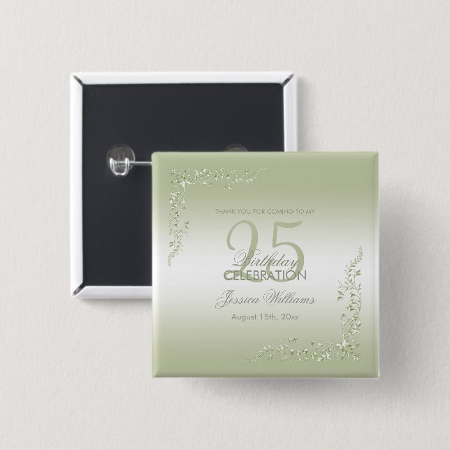 Bóton Quadrado 5.08cm Decoração de corredor de entrada de 25º aniversári (Frente & Verso)