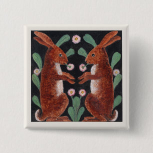 Bóton Quadrado 5.08cm Decoração de Lebre da Floresta em Estilo Antigo pa