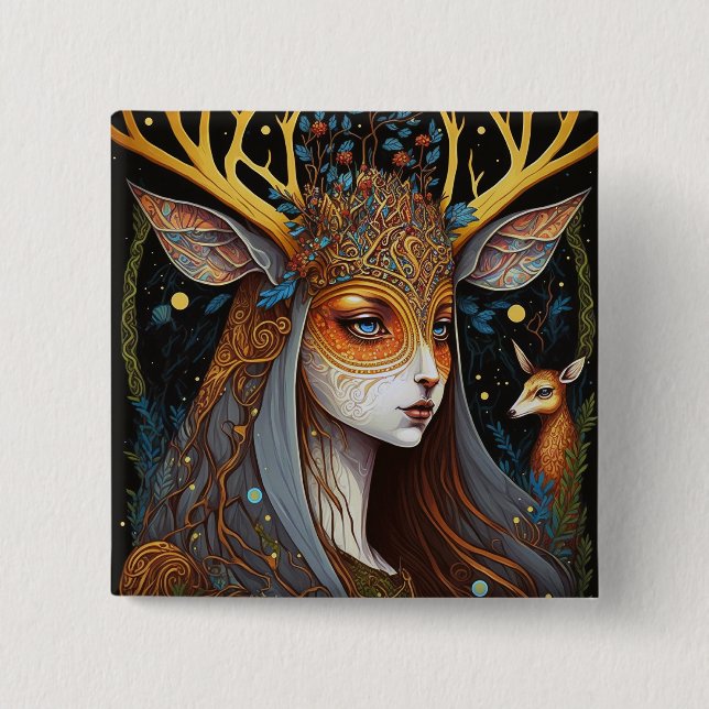 Bóton Quadrado 5.08cm Deer Lady Fantasy Art (Frente)