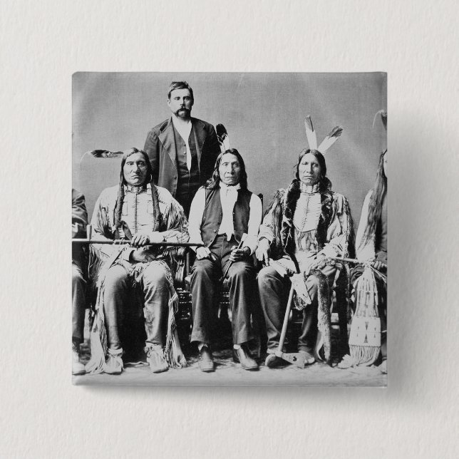 Bóton Quadrado 5.08cm Delegação de chefes de Sioux, conduzida pela nuvem (Frente)