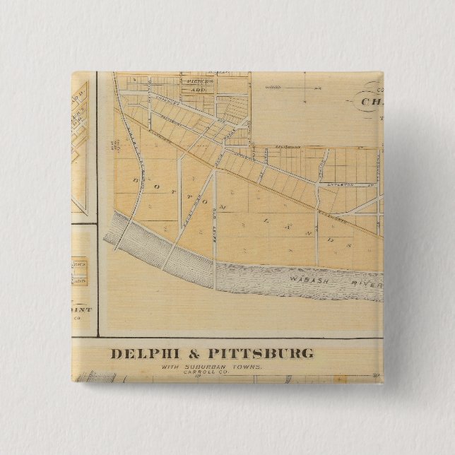 Bóton Quadrado 5.08cm Delphi & Pittsburg com cidades suburbanas (Frente)