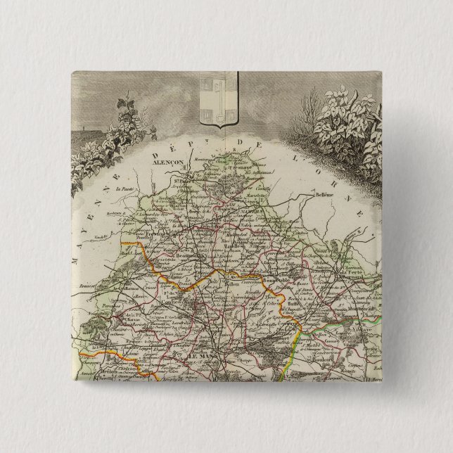 Bóton Quadrado 5.08cm Departamento de La Sarthe (Frente)