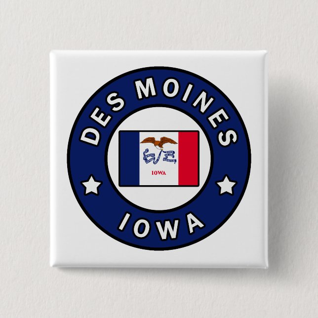 Bóton Quadrado 5.08cm Des Moines Iowa (Frente)