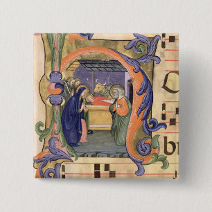 Bóton Quadrado 5.08cm Descrição da inicial "H" da Senhora 571 f.6r