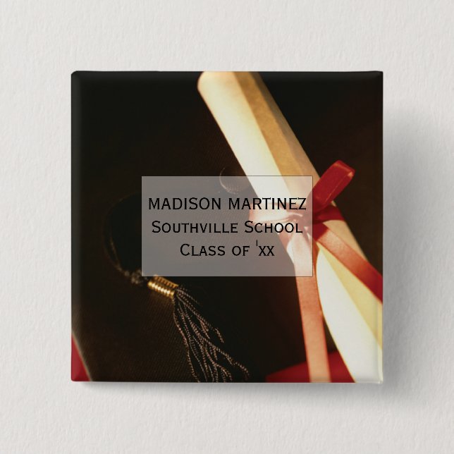 Bóton Quadrado 5.08cm Desejos da Graduação da Nô, Botão (Frente)