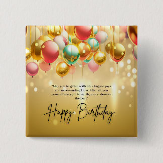 Bóton Quadrado 5.08cm Desejos de Aniversário Dourado