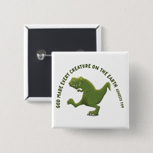 Bóton Quadrado 5.08cm Desenho animado engraçado do T rex Deus fez todas